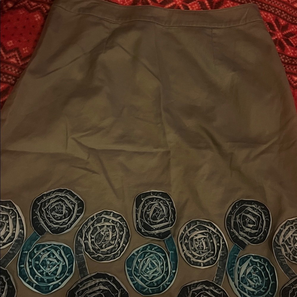 BODEN Skirt US10R  Gray Blue Velvet Floral Ribbon